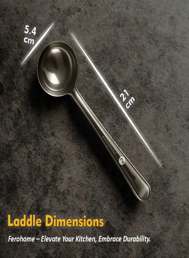 Ferohome Stainless Steel Basting Ladle| 3-Piece Set (2,5,7No) | Heavy Duty Serving Spoon for Soups, Curries & Gravies | Rounded Edges| Dishwasher Safe - Image 5